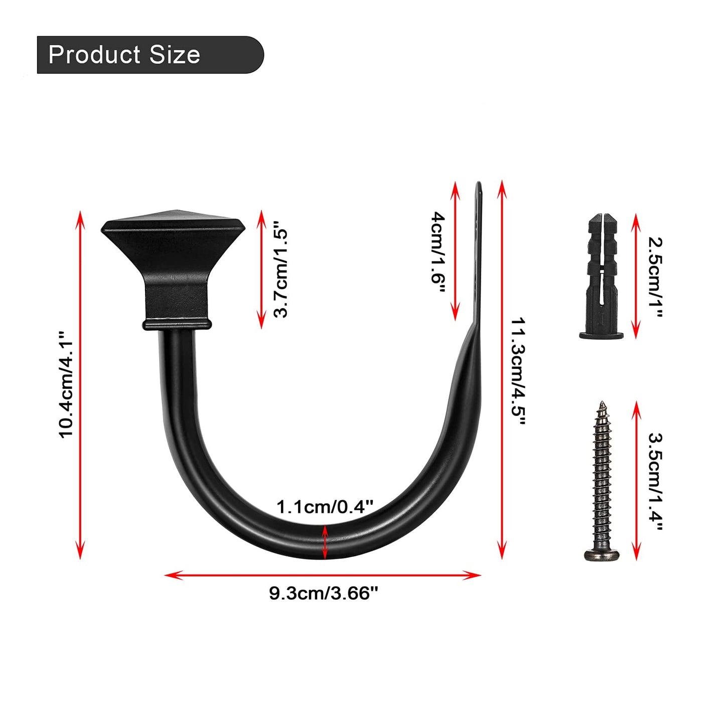 Sumnacon Set of 4 Curtain Holdbacks, Wall Mounted Aluminum Alloy Window Drapery Tiebacks for Bedroom, Livingroom Office Come with Screws, Black