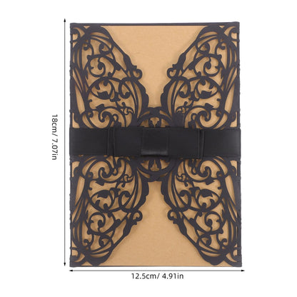 STOBOK Halloween Party Invitations - 10pcs Laser Cut Invitation Cards with Envelopes and Bowknots - Black Hollow Card Kits for Horror Party Supplies Weddings Baby Showers Event Celebrations 7.1x4.9in