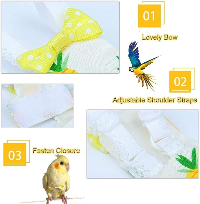 Diaper Flight Suite Liners for Birds Protective Nappy with Waterproof Inner Layer Cute Urine Wet Suit for Parrot Macaw African Budgies Conure Monk Parakeet (XS,White)