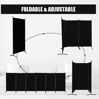 Room Divider-Folding Privacy Screens, 6 ft Partition Room Dividers Wall for Separation, Home, Office, Classroom, Studio (Black, 6 Panel)