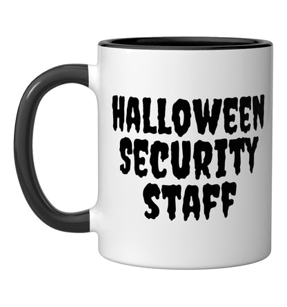 Halloween Security Staff Pumpkin Patch Hay Ride Man Woman Ceramic Mug, Black/White