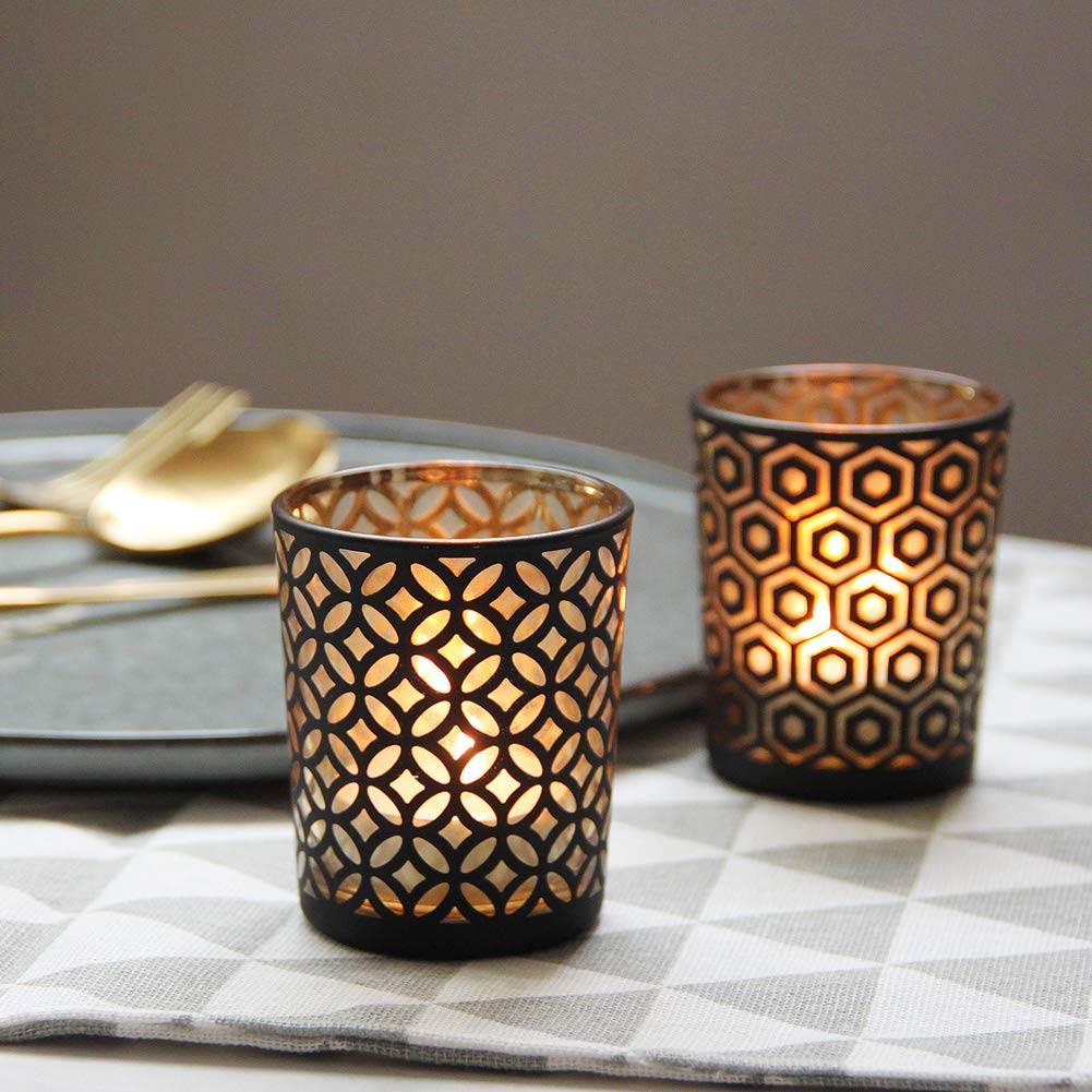 SHMILMH Black Gold Glass Votive Candle Holders Set of 12