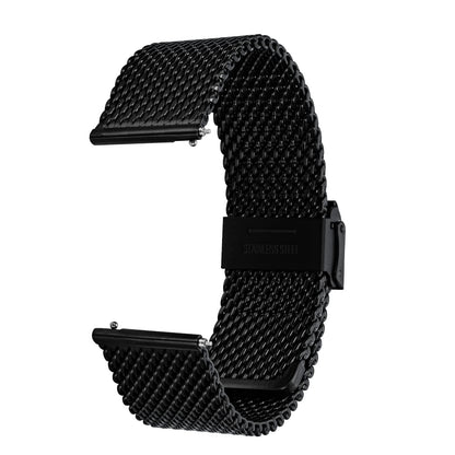 BERNY Stainless Steel Mesh Watch Band for Mens Women Quick Release Adjustable Watch Straps Thick Heavy Duty Metal Bracelet with Safty Clasp Black 24mm