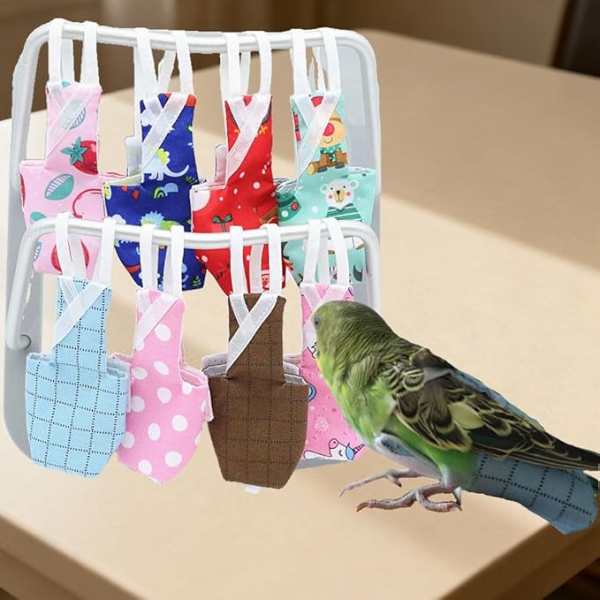 4pcs Bird Diaper Parrot Flight Suit with Waterproof Inner Layer Pigeon Pants Parrot Nappy Reusable Cockatiel Clothes Adjustable for Parakeet Mini Macaw Budgie Canary - color2 S