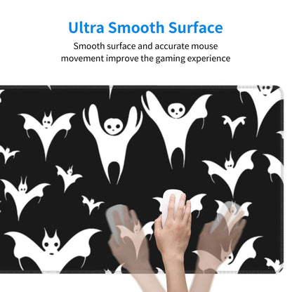 Halloween Goth Bats and Moon Gaming Mouse Pad, Large Non-Slip Rubber Base Mousepad XL 31.5x11.8in, Keyboard Mouse Mat, Desk Pad with Stitched Edges for Gamer Home&Office