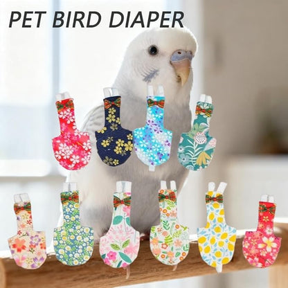 5pcs Bird Diaper Cute Printed Parrot Flight Suit Parrot Nappy Reusable Pigeon Pants Cockatiel Clothes for Parakeet Mini Macaw Budgie Canary for Indoor Outdoor - color2 S