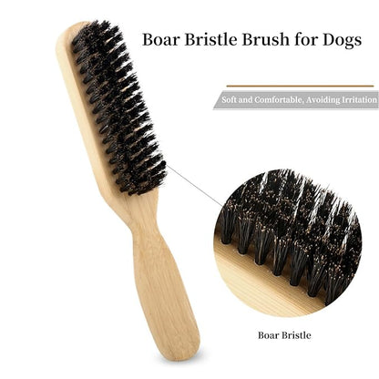 Soft Boar Bristle Dog Brush for Short Haired Dogs - Made of Bamboo, Gentle Deshedding & Grooming Tool, Ideal Dog Hair Brush for Pets, Dog Brushes for Grooming and Shedding （Small）