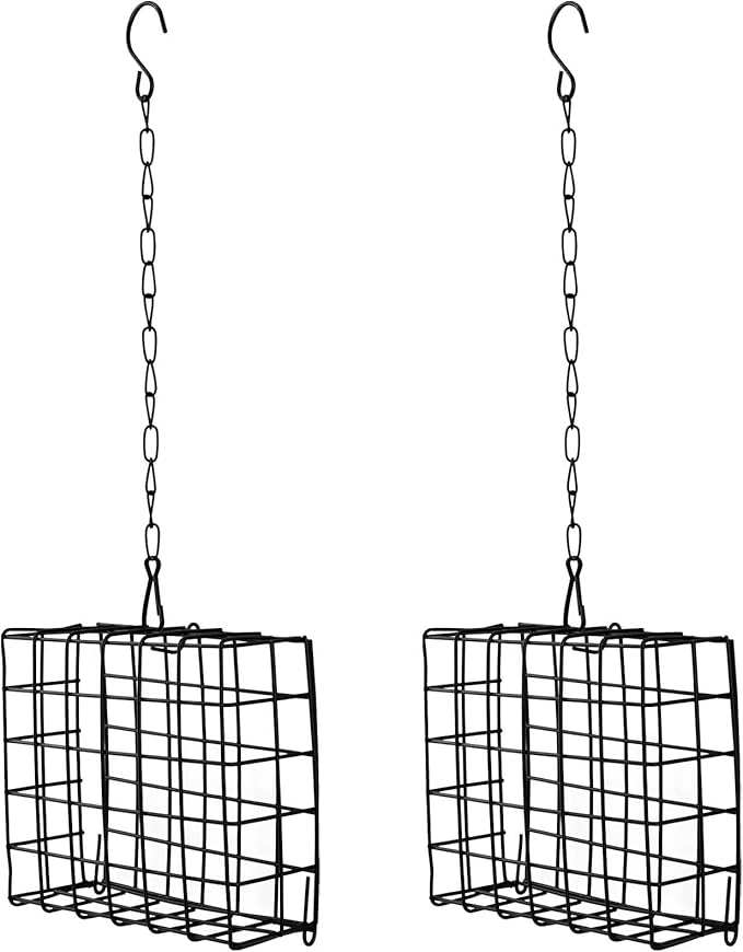 2Pcs Outdoor Suet Cage Bird Feeder, Suets Hanging Bird Feeder fo Attracting Birds, Single Suet Cake Capacity, Fruit Holder Style for Garden Yard Outside Hanging