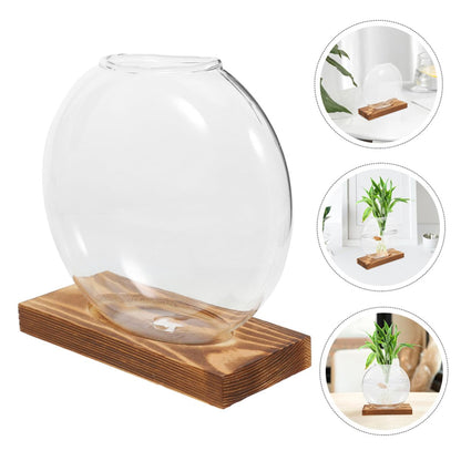 Abaodam 2pcs Hydroponic Glass Vase Propagation Station with Wooden Base, Plant Terrarium for Home Office Balcony, Desktop Glass Pots for Plant Cuttings