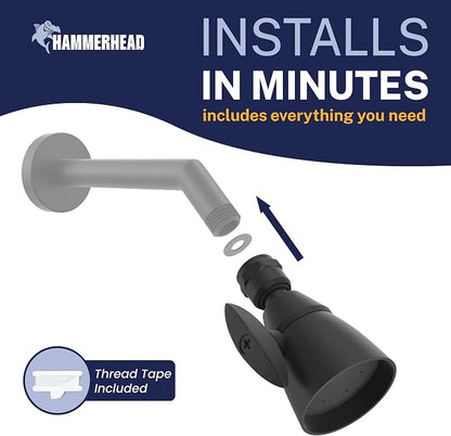 HammerHead Showers® Solid Metal 2 Inch High Pressure Shower Heads - MATTE BLACK – California Compliant 1.75 GPM Low Flow Rate - High Flow Shower Head with ADJUSTABLE SPRAY PATTERN - Fixed Shower Head