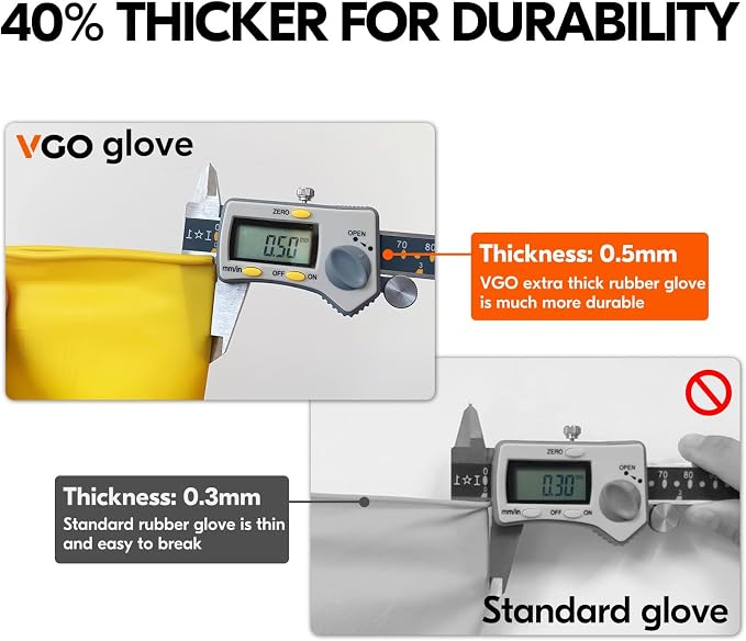 Vgo... 5-Pairs Reusable Household Gloves, Rubber Dishwashing gloves, Extra Thickness, Long Sleeves, Kitchen Cleaning, Working, Painting, Gardening, Pet Care (Size S, Yellow, HH4601)