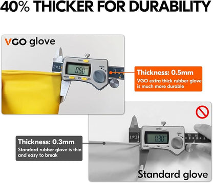 Vgo... 1-Pair Reusable Household Gloves, Rubber Dishwashing gloves, Extra Thickness, Long Sleeves, Kitchen Cleaning, Working, Painting, Gardening, Pet Care (Size M, Yellow, HH4601)