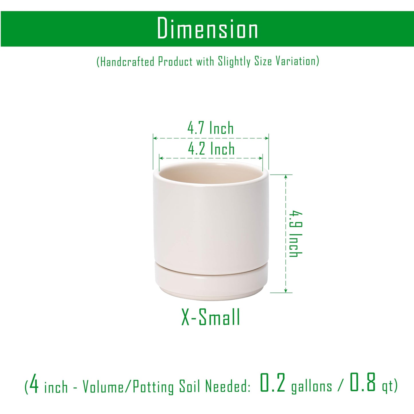 D'vine Dev Set of 2 Plants Pots, 4.7 Inch Ceramic Planter Pot for Plants with Drainage Hole and Saucer, Oatmeal, 94-V-B-8