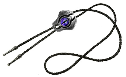 Moranse Bolo Tie Evil Eye Natural Gem Western Cowboy Style with Cowhide Rope Necktie(Purple)