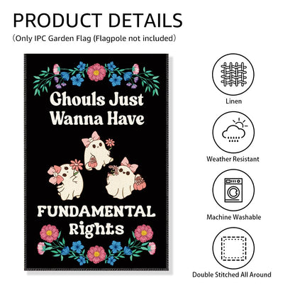 Gkodw Ghouls Just Wanna Have Fundamental Rights Garden Flag, Funny Spooky Season Halloween Yard Sign for Outside, Cute Ghost Fall Halloween Outdoor Decor, Feminist Reproductive Womens Rights Banner