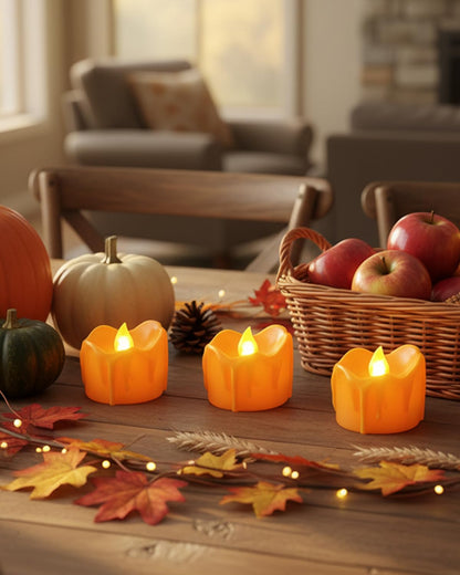 ONEIHOMM Halloween Orange Timer Tealights for Fall Decor, 12PCS