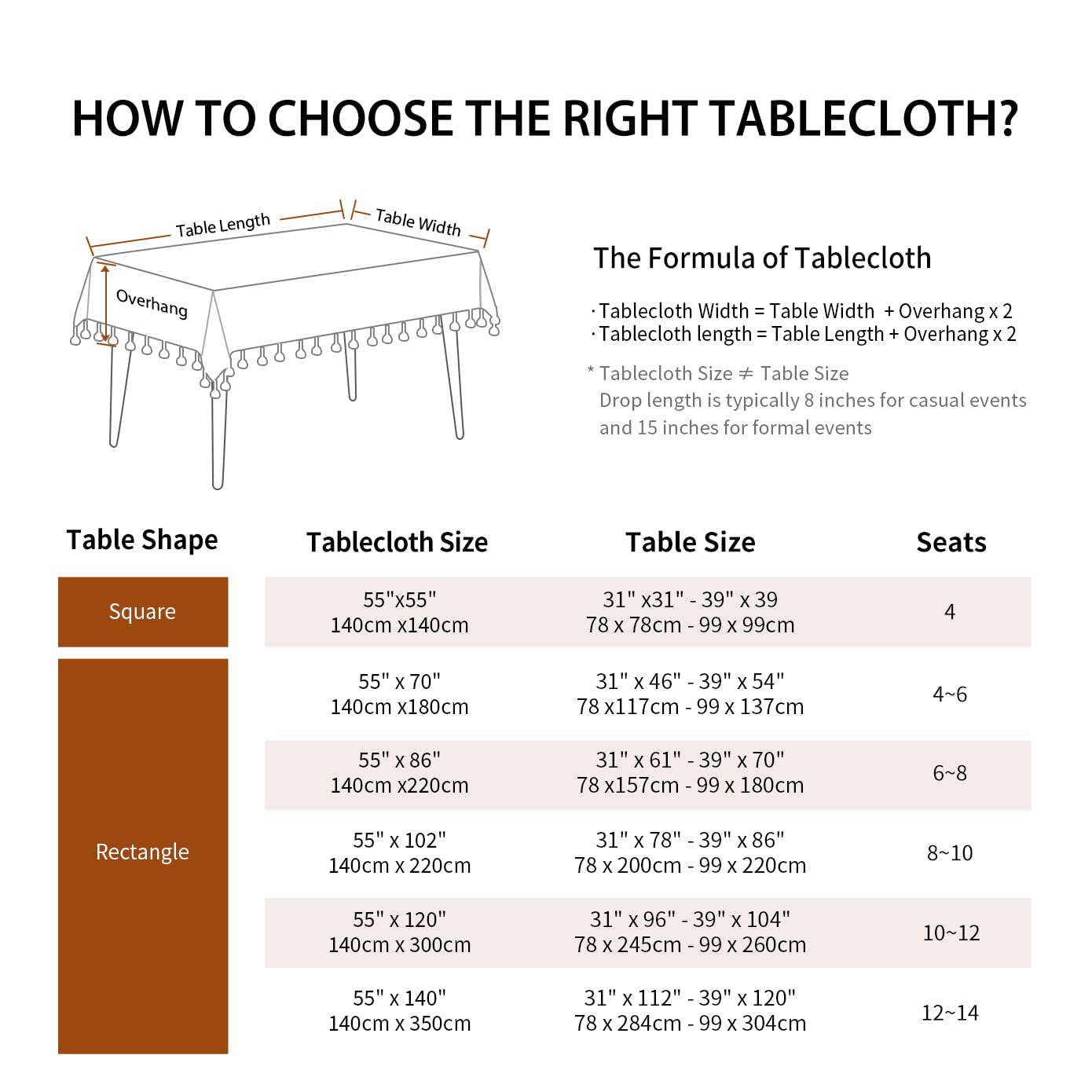 Warm Star Tablecloths,Cotton Linens Wrinkle Free Anti-Fading,Tabletop Decoration Washable Dust-Proof,Table Cover for Kitchen Dinning Party, Cotton, Light Coffee, Rectangle/Oblong, 55''x70'',4-6 Seats