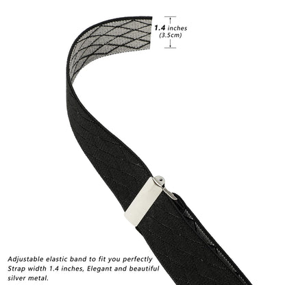 LEHOMU Men Suspenders Adjustable,1.4 Inch Wide Heavy Duty Y-Back Elastic Tuxedo Elastic Mens Suspenders with Leather Buttons and 3 Metal Clips,Black and Grey Stripe