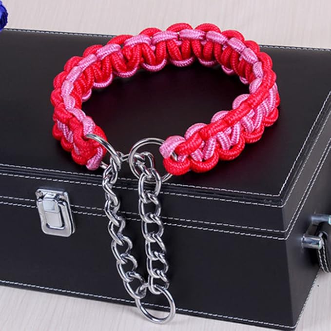 Love Dream Dog Collar and Leash Set, Heavy Duty Nylon Braided Rope Strong 4 FT Dog Leash and Martingale Training Collar for Small Medium Large Dogs Training and Walking (Red & Pink)