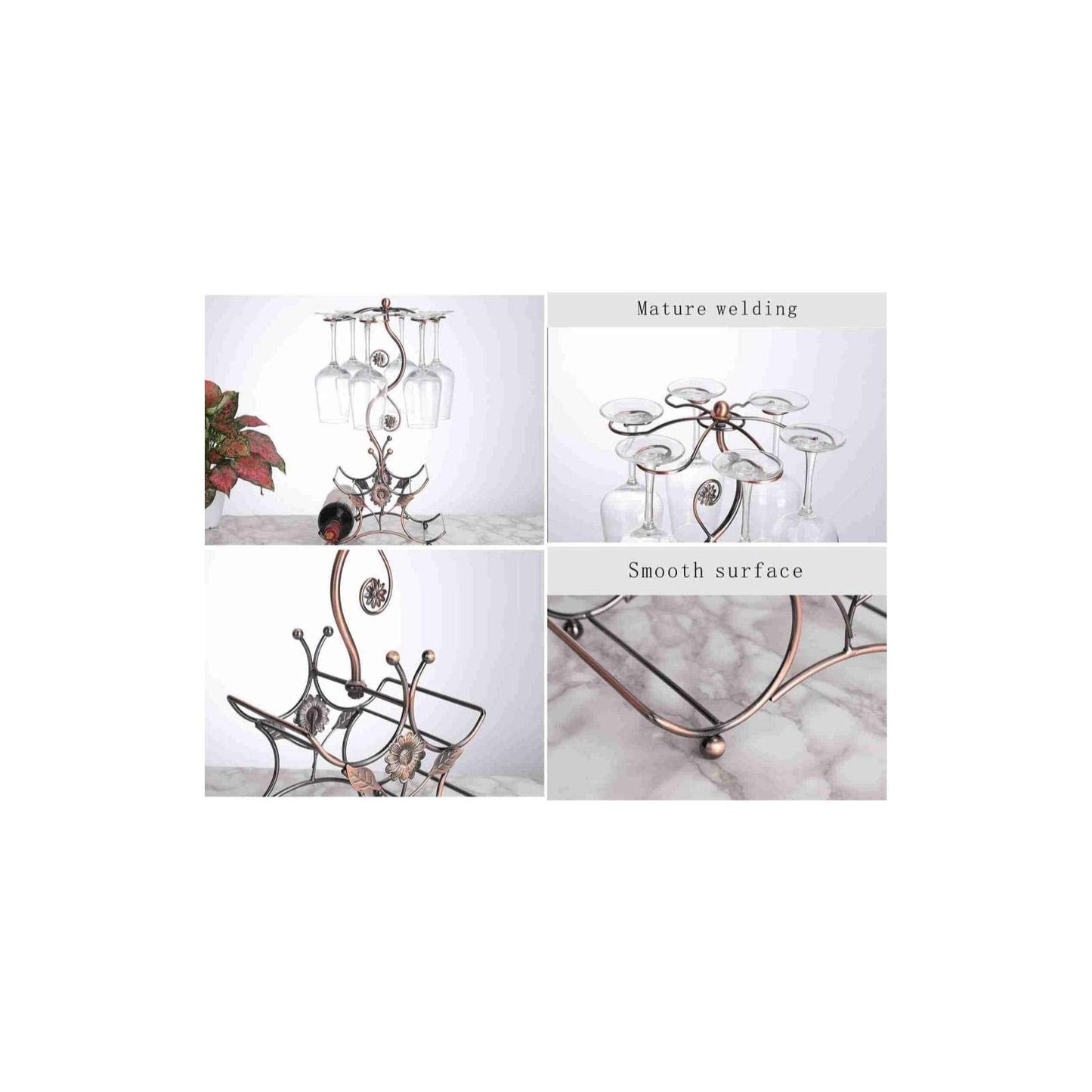 Wine Rack and Wine Glass Holder-Hold 4 Wine Bottles and 6 Glasses-Perfect for Home Kitchen Decor & Kitchen Storage Rack