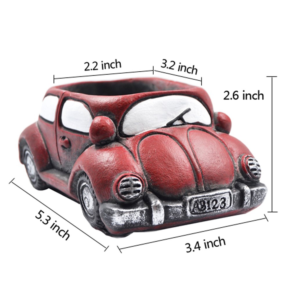Ascrafter 2 Pack Cute Car Plant Pots, Funny Cartoon Succulent Planters with Drainage Hole (Redcar+PurpleBus)