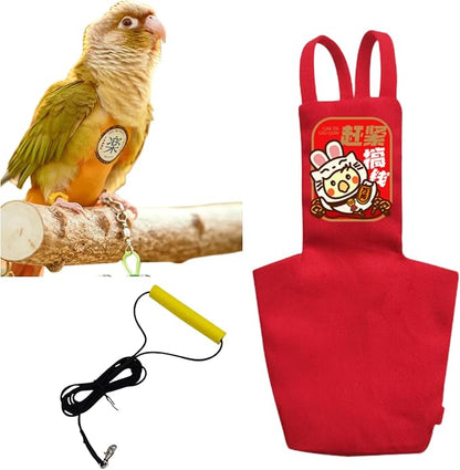 MANON ROSA Bird Diapers Leash Set Washable Reusable Handmade Flight Suit Waterproof Inner Layer - Protective Parrot Nappy Clothes Parakeets Macaws Budgies Canaries (Red3,Myna)