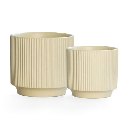 Puoyikt Ceramic 4.9+6.3 inch Planters, Modern Home and Office Flowerpot, Indoor and Outdoor Flowerpot with Drainage Hole (Light Yellow)