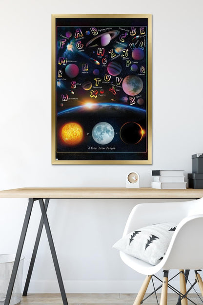 Trends International Ali Chris - The Solar System: Total Eclipse Letters Wall Poster, 34L x 22.4W, Gold Framed Version