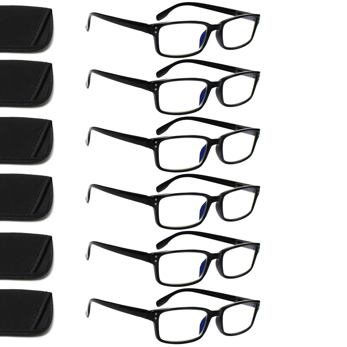 Kerecsen 6-Pack Reading Glasses Blue Light Blocking,Spring Hinge Readers for Men Women,Computer Eyeglasses (6 Black, 1.5, multiplier_x)
