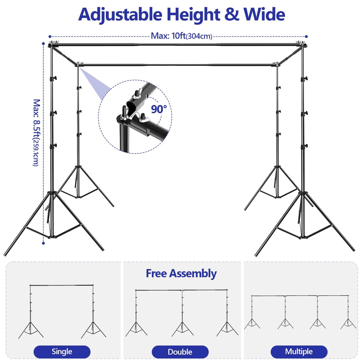 SLOW DOLPHIN Photo Studio Background Stand Support Kit Backdrop Stand, 40ft (Wide) x 8.5ft (Tall) Square Large Adjustable Backdrop Stand with Rotatable Connector, Carry Bag, Sand Bags Clamps.