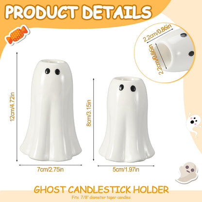 Reallnaive 2 Pcs Halloween Ghost Candlestick Holders Cute Ghost Shape Candle Stick Holders Ceramic Taper Candleholder for Holiday Wedding Party Home Decorative Table Centerpiece Not Included Candle