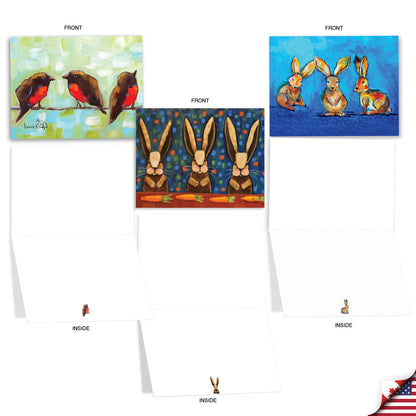 The Best Card Company - 20 Assorted Blank Note Cards Boxed Set 4 x 5.12 Inch with Envelopes (10 Designs, 2 Each) - Ducks In A Row AM10343OCB-B2x10