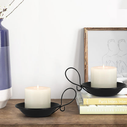 Matte Black Iron Candle Holder with Handle, 2pcs Iron Pillar Candle Holders with Safety Spike for Pillar/Ball Candles, Table Centerpiece Decoration