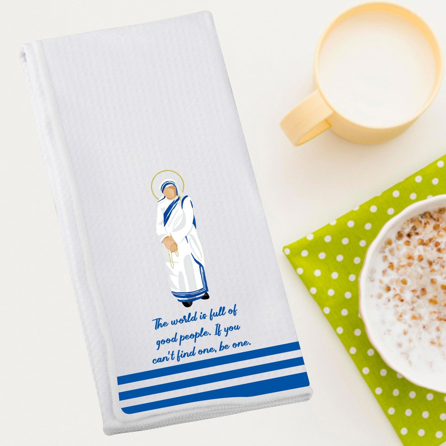 G2TUP Mother Teresa Kitchen Towels Mother Teresa Dish Towels Mother Teresa Tea Towels Saint Mother Teresa Gifts (The World is)
