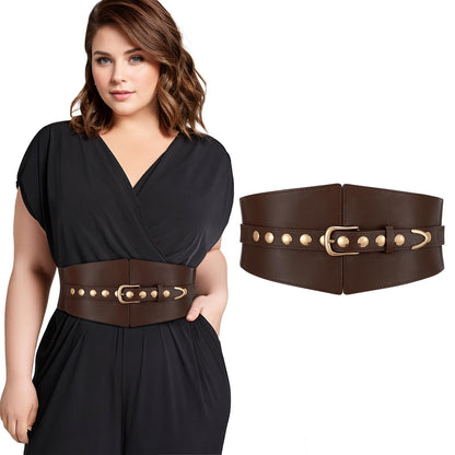 JKEEMI Wide Waist Belt Women Elastic Chunky Stretchy Elegance Belt with Gold Rivets Buckle for Daily Costume