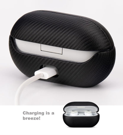LOPIE Handmade for Beats Solo Buds Case Cover, Premium Synthetic Leather, Carbon Fiber Style, Protective Hard Shell Cover for Beats Solo Buds Earbuds - Black