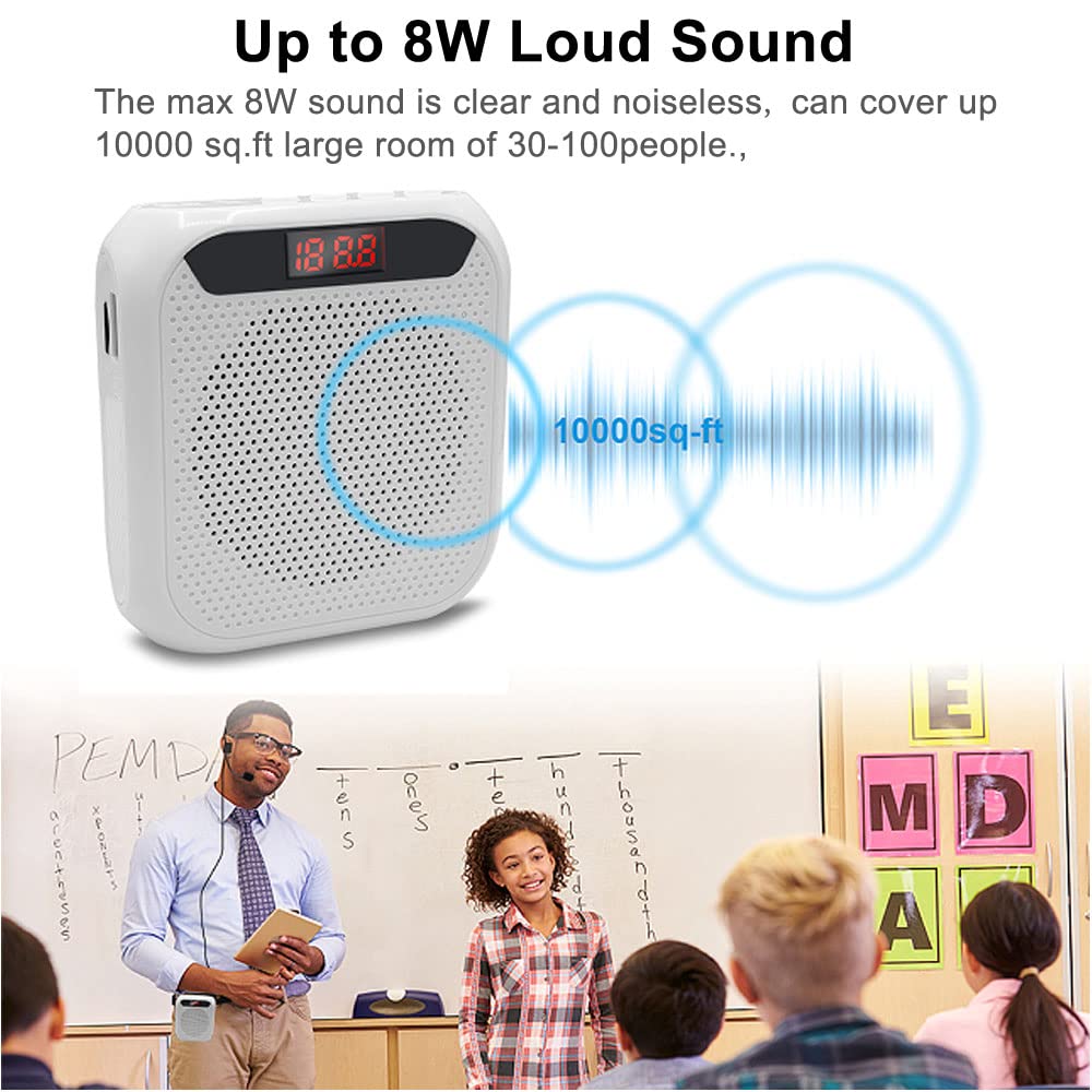 Portable Voice Amplifier for Teachers, Rechargeable Personal Amplifier Mic PA System Headset Microphone with Speaker for Teachers, Training, Meeting, Tour Guide, Yoga, Classroom (White)