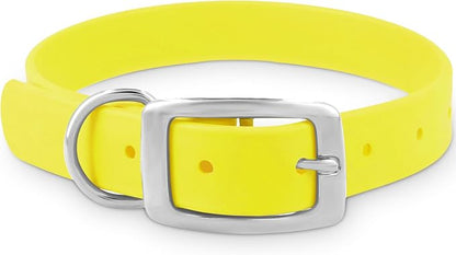 Regal Dog Products Medium Yellow Dog Collar with Heavy Duty Double Buckle & D Ring | Vinyl Coated, Custom Fit, Adjustable Biothane Dog Collar Chew Resistant Waterproof Collar for Dogs