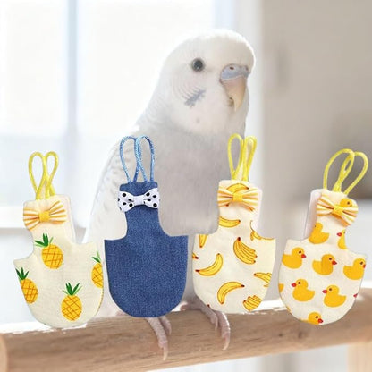 4pcs Bird Diaper Cute Printed Parrots Flight Suit with Bowknot Parrot Nappy Reusable Pigeon Pants Cockatiel Clothes for Parakeet Mini Macaw Budgie Canary - L