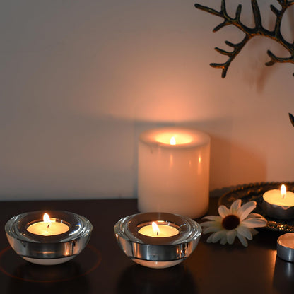 Kitcom Crystal Tealight Candle Holders for Tabletop Home Decor W2.8'' X H1.2'', Comes with Gifed Box(Pack of 2)
