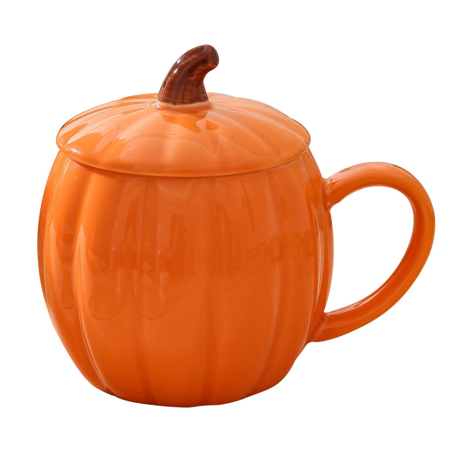 1PCS Ceramic Pumpkin Mug with Lid, 14oz Orange Coffee Mug for Fall & Autumn, Cute Halloween Coffee Cup for Tea and Hot Cocoa, Microwave Safe Novelty Gift for Women, Friends, and Family (Pumpkin-1PCS)