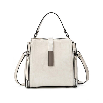 MoreFarther Genuine Leather Crossbody Bags for Women, Genuine Leather Purses Bucket Bags Shoulder Bag with Adjustable Shoulder Straps (White)