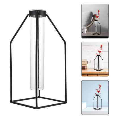 ULTNICE Hydroponic Glass Vase with Wrought Iron Frame 9.44X3.93X3.54In Office Plant Decor Modern Minimalist Planter Terrarium Container