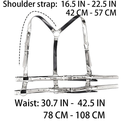 BODIY Women High Waisted Harness Belt Silver Mirror Waist Strap Belts Rave Punk Rock Belts