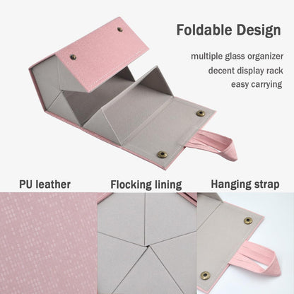 Kenpal Sunglasses Storage Organizer Holder Foldable Travel Case with 5 Slot Compartments for Multiple Glasses (Mosaic Pink)