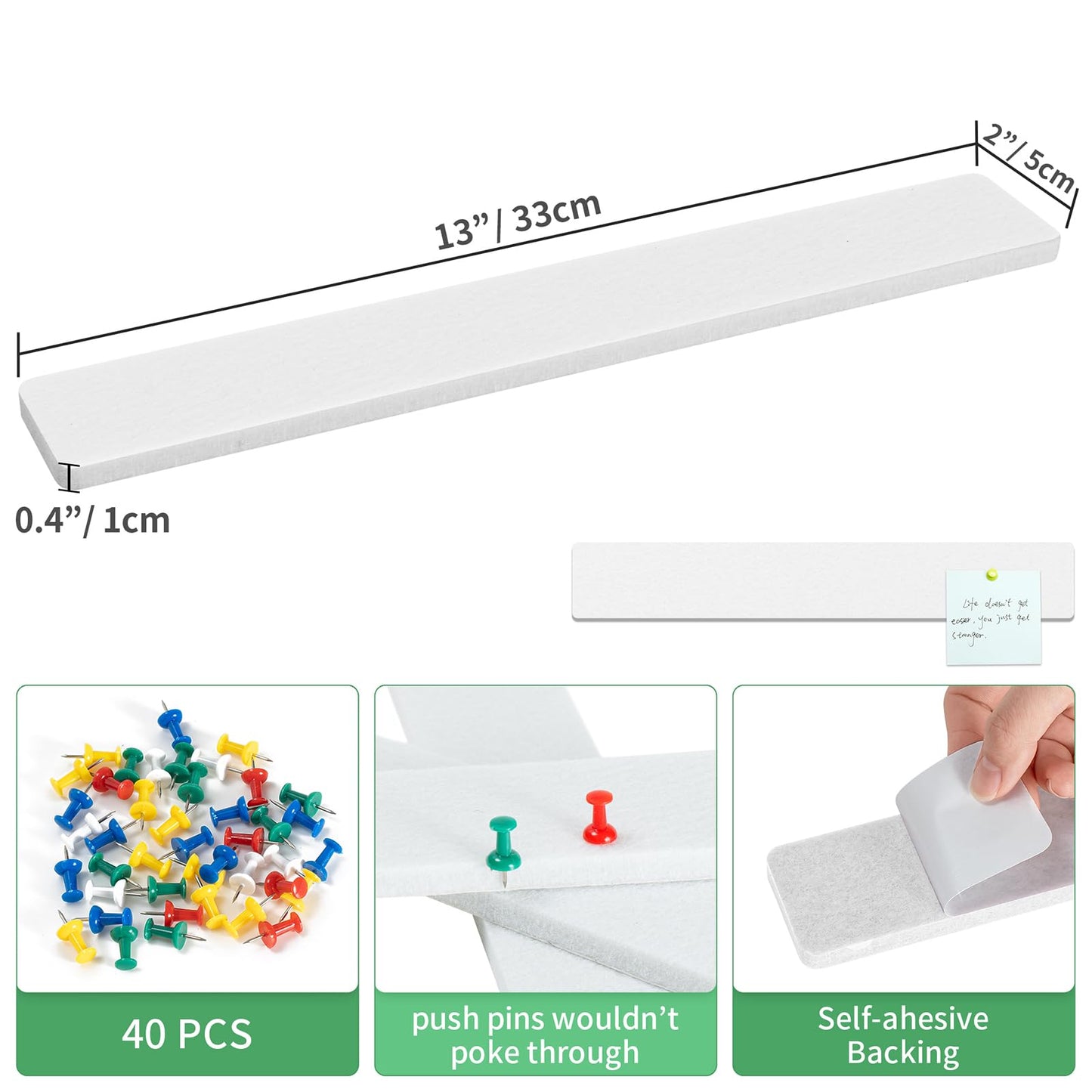 GoTiling Cork Board for Walls - 8 Pack Felt Pin Board Bar Strips - Self-Adhesive Lightweight Bulletin Board - Cork Board for Office with 40 Push Pins No Damage for Wall