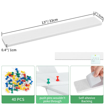 GoTiling Cork Board for Walls - 8 Pack Felt Pin Board Bar Strips - Self-Adhesive Lightweight Bulletin Board - Cork Board for Office with 40 Push Pins No Damage for Wall