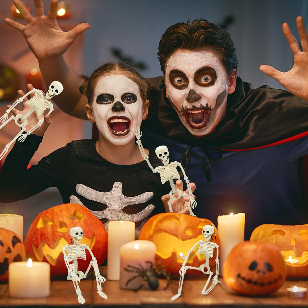 CAMIRUS 5PACK Halloween Skeleton Decorations, 16" Full Body Mini Skeletons with Poseable Joints for Yard, Garden, Lawn, Patio, Party Favors & Decor, 5pcs