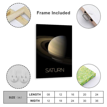 Solar System Planets Canvas Wall Art - Saturn Planet Space Poster for Kids Room Bedroom Classroom, STEM Educational Astronomy Decor, Science Gift for Boys Girls, 16x24 Inch Framed