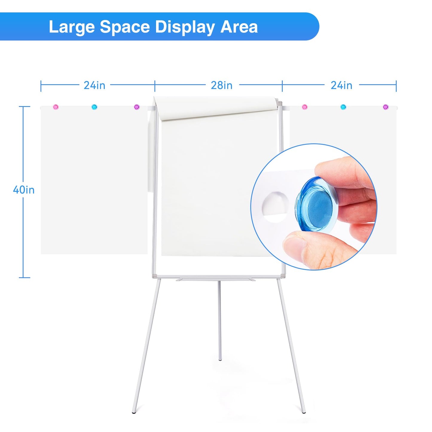 Easel Whiteboard 40x28 Inch, Portable Magnetic Dry Erase Height Adjustable Tripod Stand with 2 Extendable Side Arms for Flipchart, Home Office School Use, White